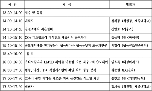 저온설비부문 학술강연회 세부일정